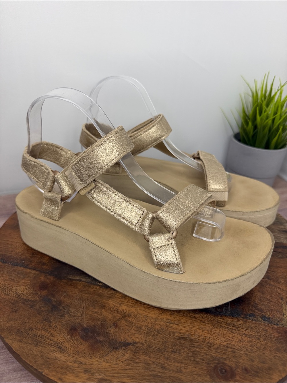 Teva Metallic Gold Platform Sandals - Size: 10